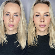 Two images of a woman with blonde hair.